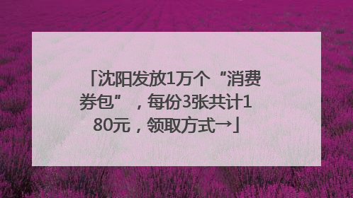 沈阳发放1万个“消费券包”，每份3张共计180元，领取方式→